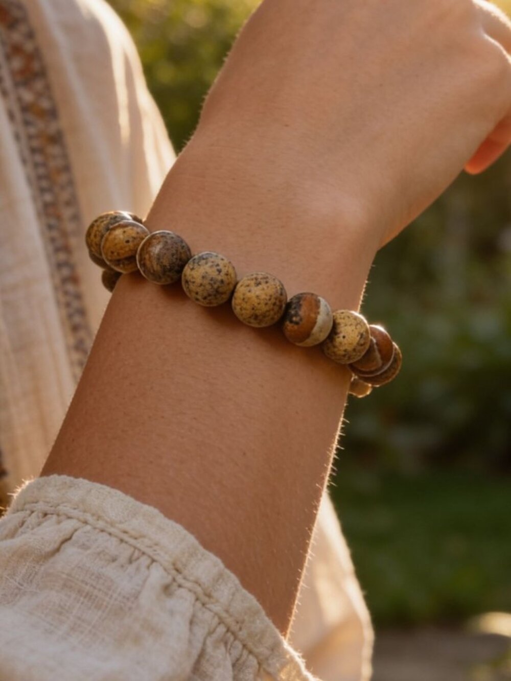 vintage polished stone multicolor tribal style stretch bracelet
